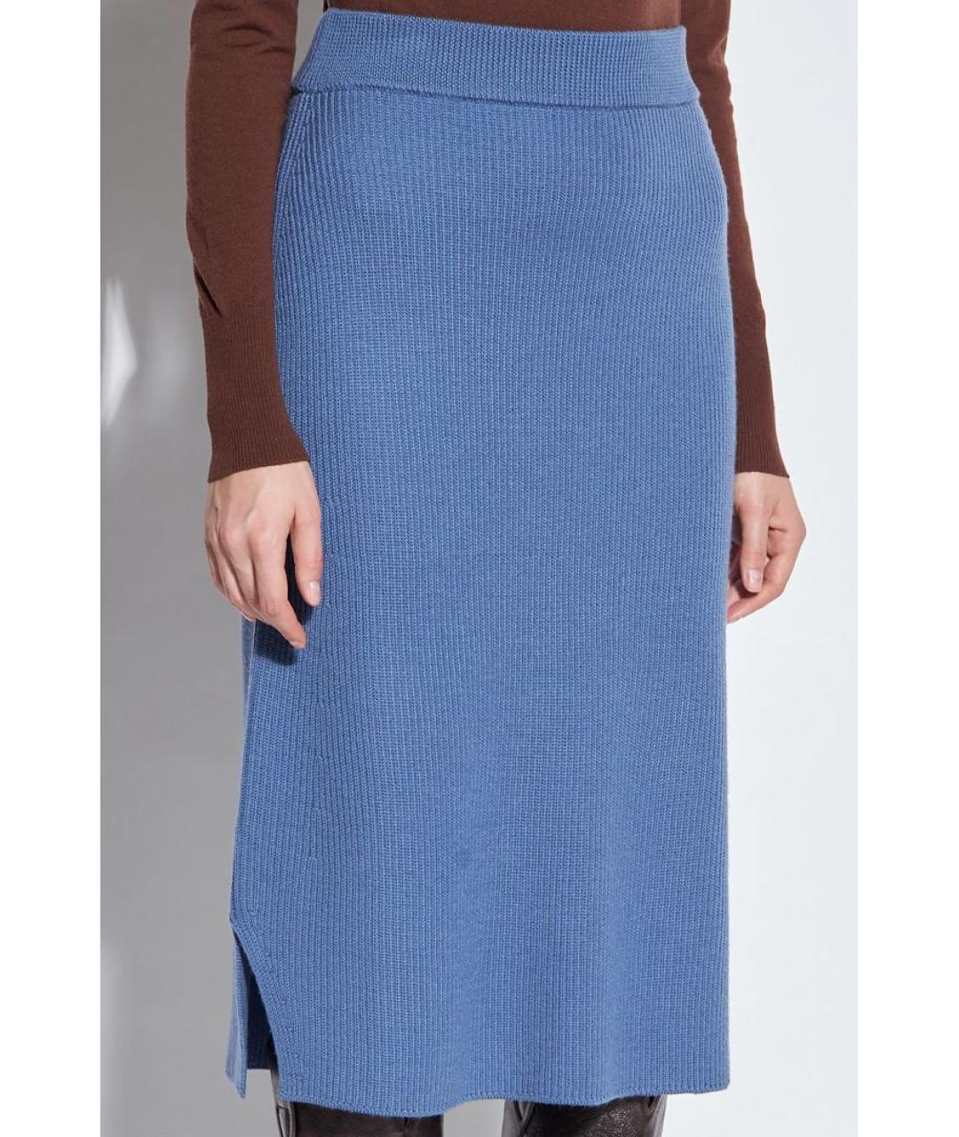 MAX MARA Синяя шерстяная юбка миди, фото 3