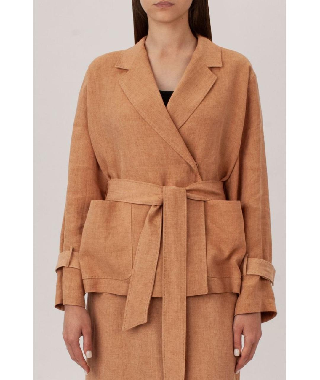 MAX MARA STUDIO Бежевый льняной жакет/пиджак, фото 3