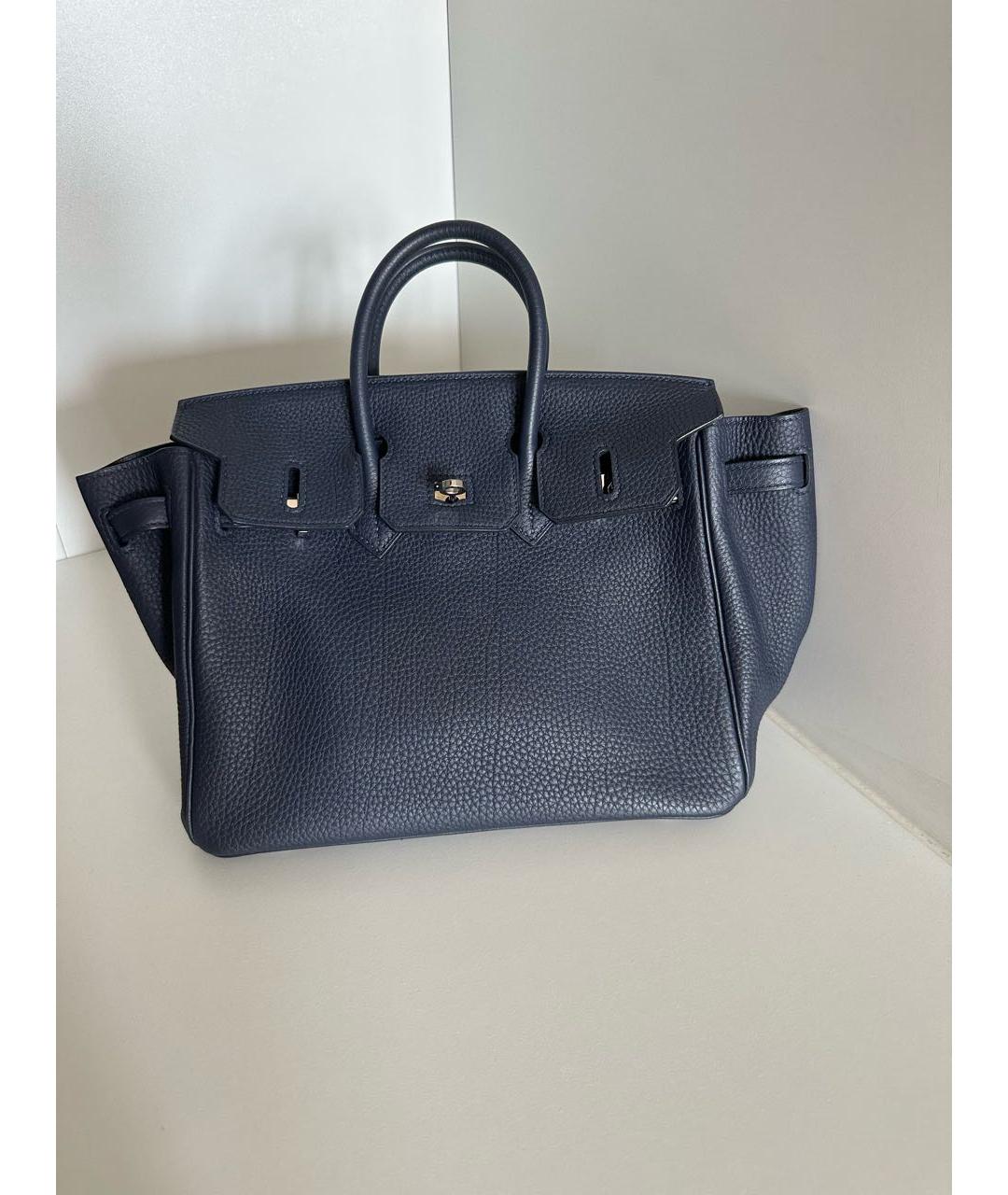 HERMES Темно-синяя кожаная сумка с короткими ручками, фото 7