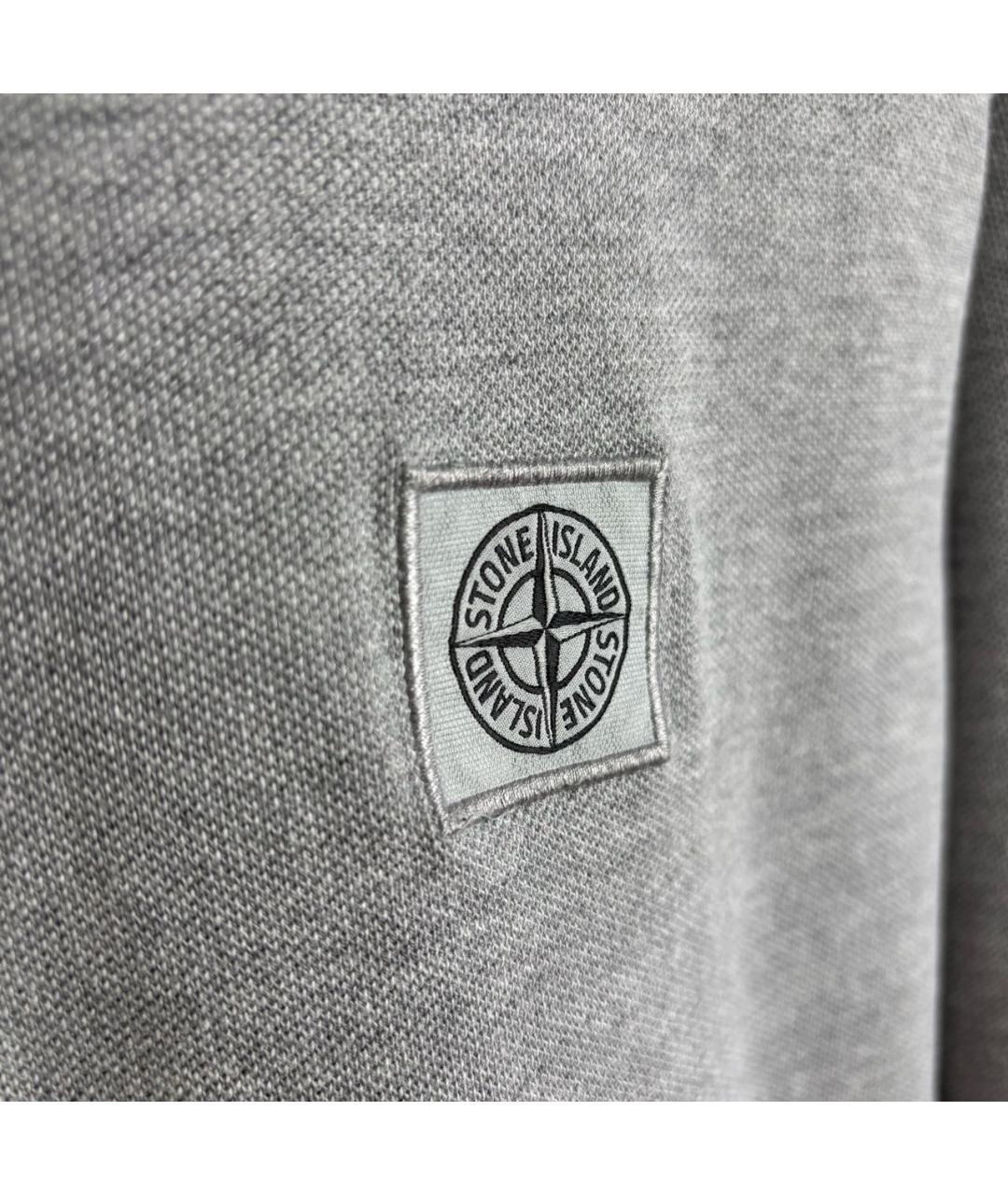 STONE ISLAND Серое хлопковое поло с длинным рукавом, фото 4