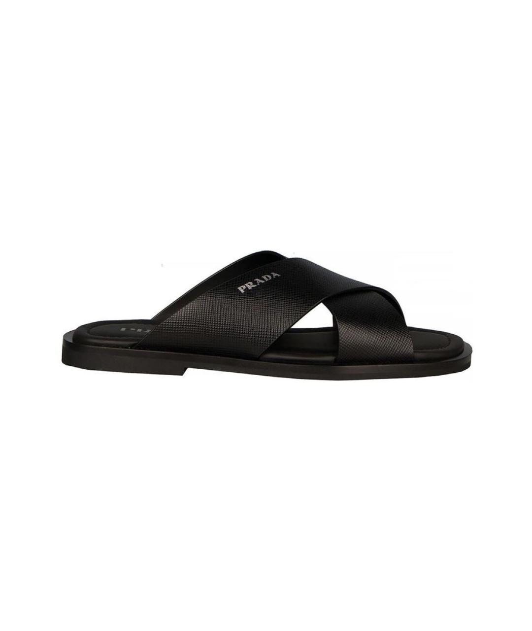 PRADA Черные кожаные шлепанцы, фото 1