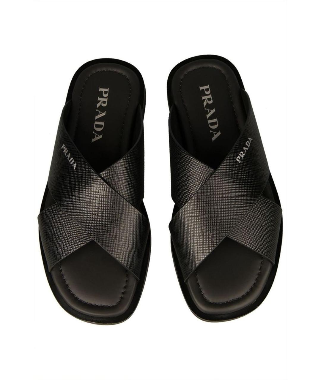 PRADA Черные кожаные шлепанцы, фото 5