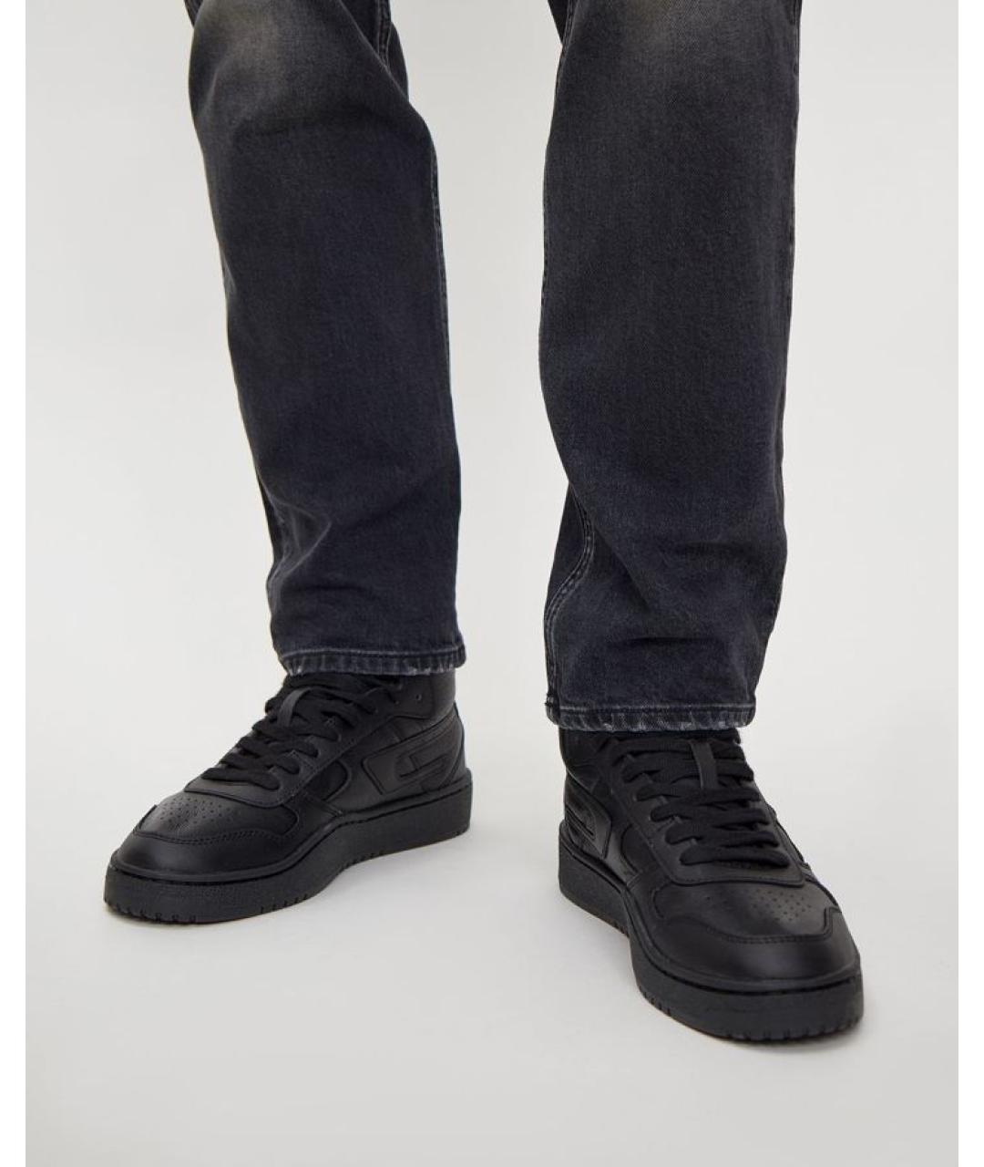 DIESEL Черные кожаные высокие кроссовки / кеды, фото 3