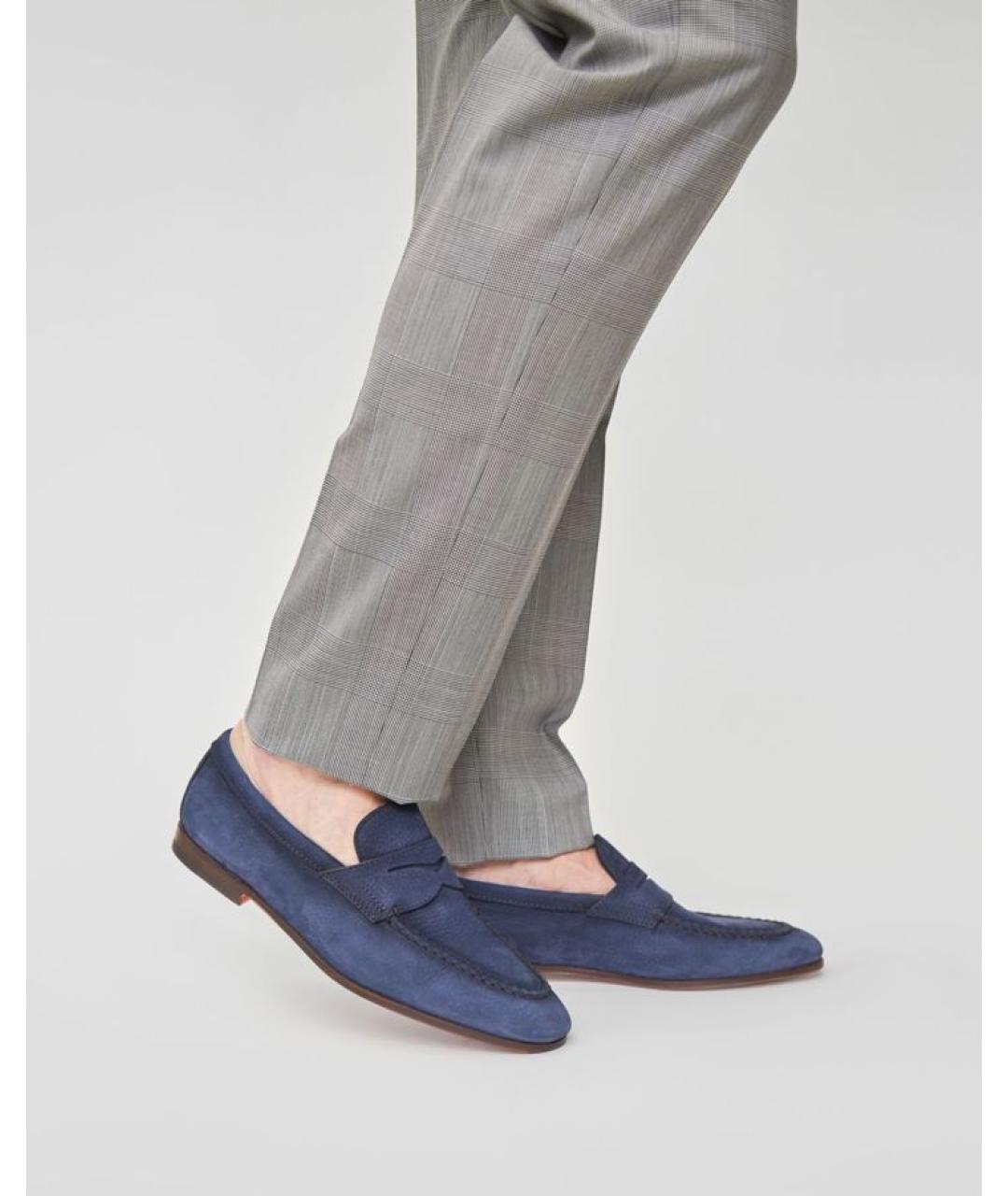 SANTONI Синие кожаные лоферы, фото 2