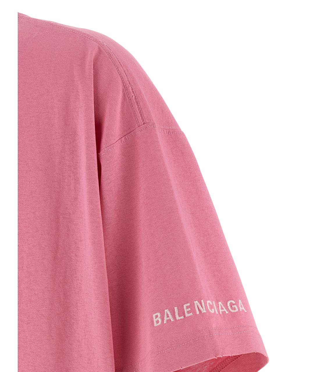 BALENCIAGA Розовая хлопковая футболка, фото 4