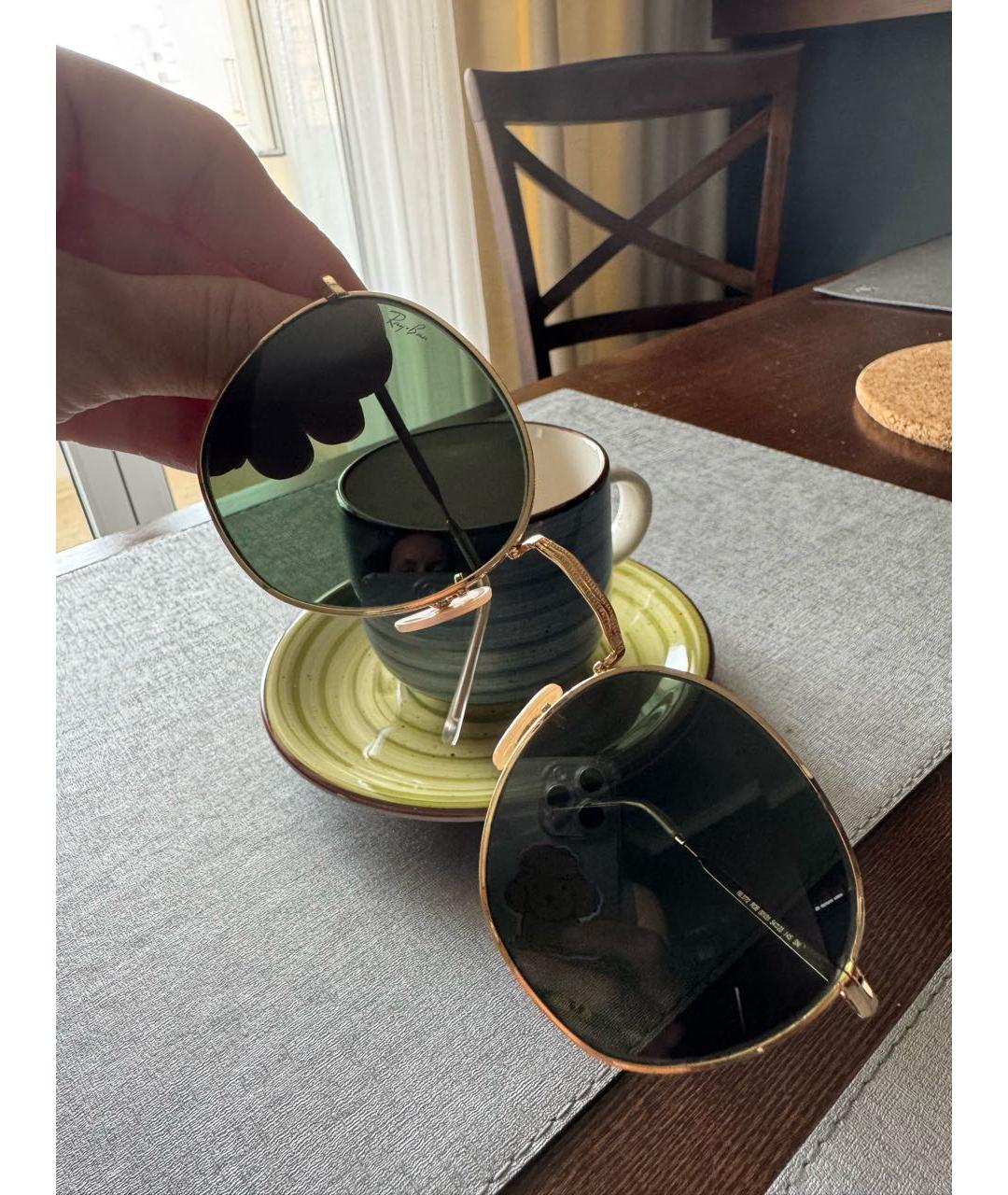 RAY BAN Золотые металлические солнцезащитные очки, фото 6