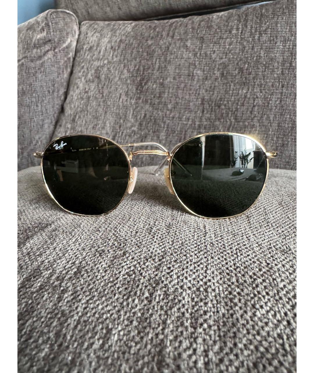 RAY BAN Золотые металлические солнцезащитные очки, фото 8