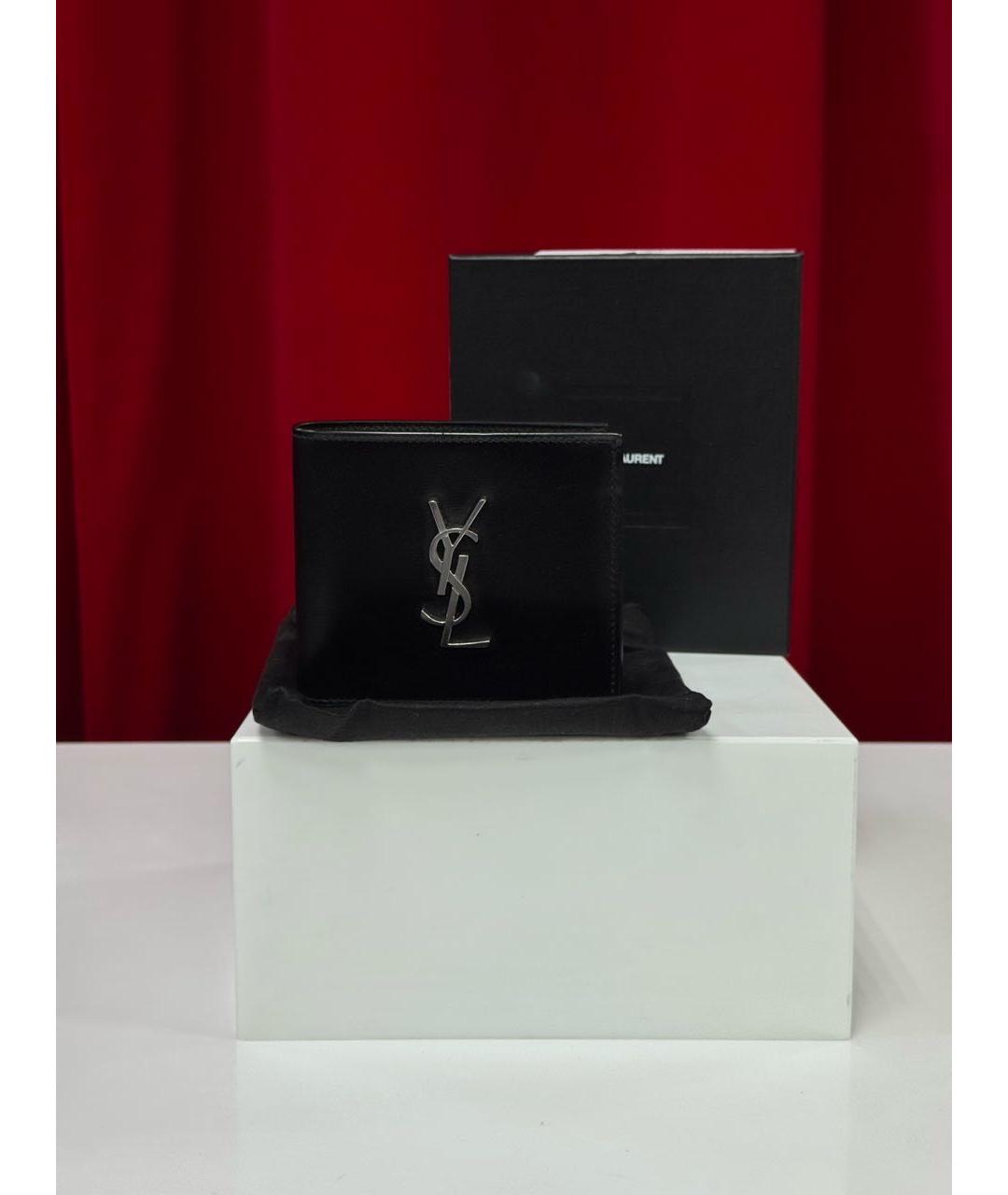 SAINT LAURENT Черный кожаный кошелек, фото 5
