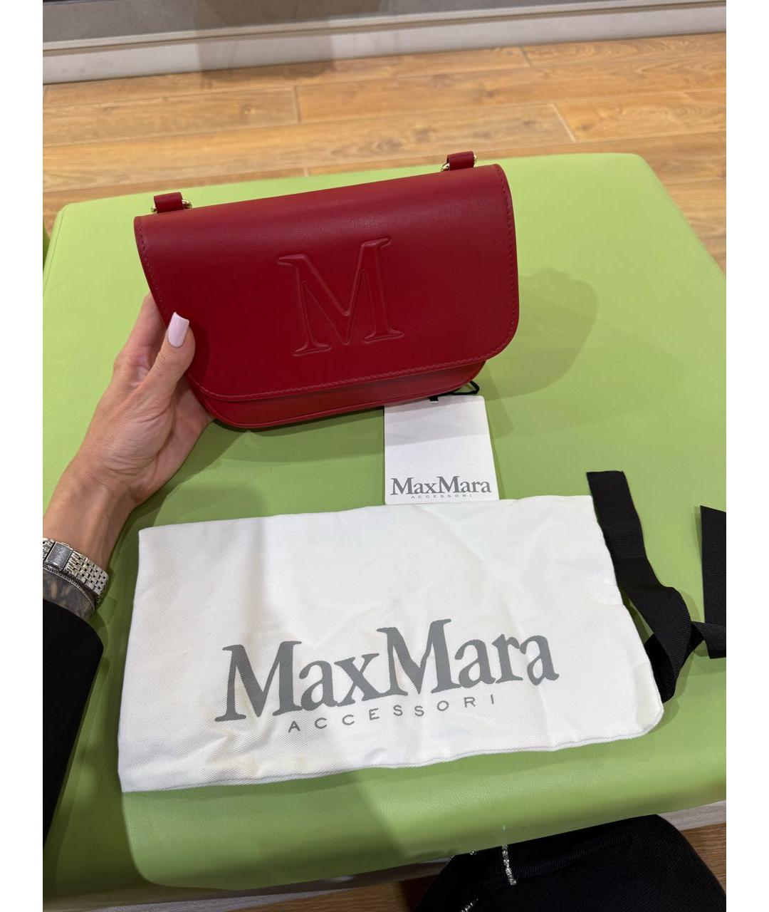 MAX MARA Красная кожаная сумка с короткими ручками, фото 5