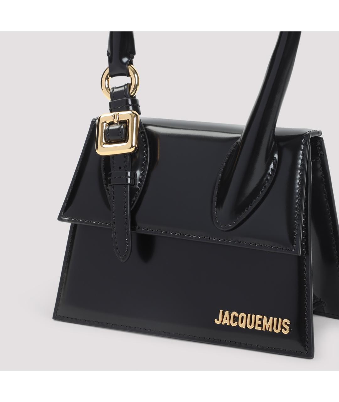 JACQUEMUS Черная кожаная сумка с короткими ручками, фото 3