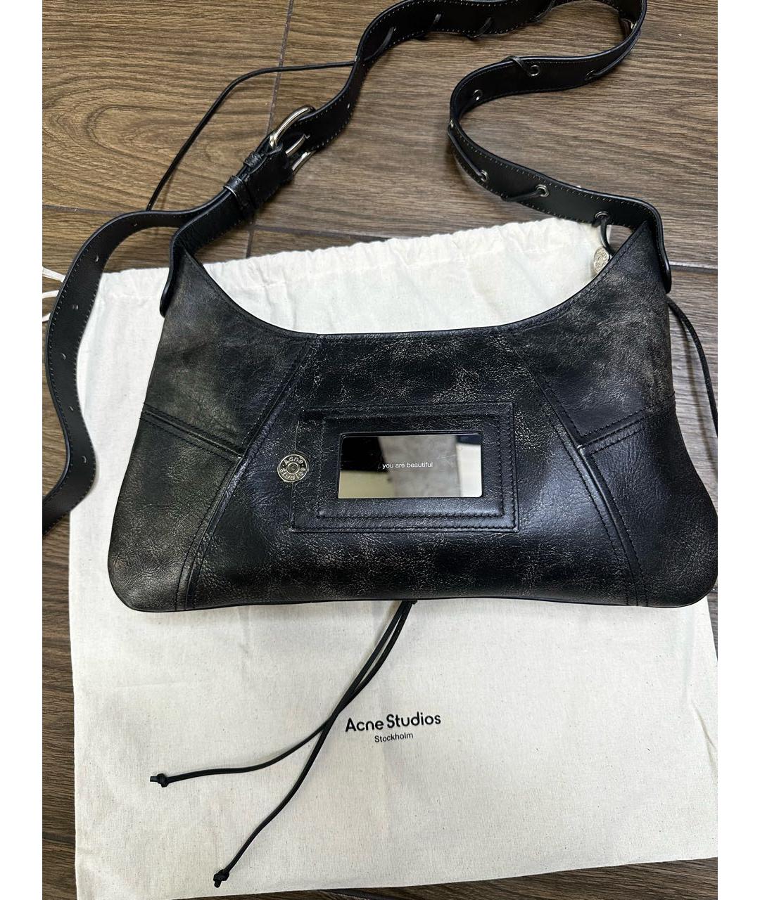 ACNE STUDIOS Черная кожаная сумка с короткими ручками, фото 8