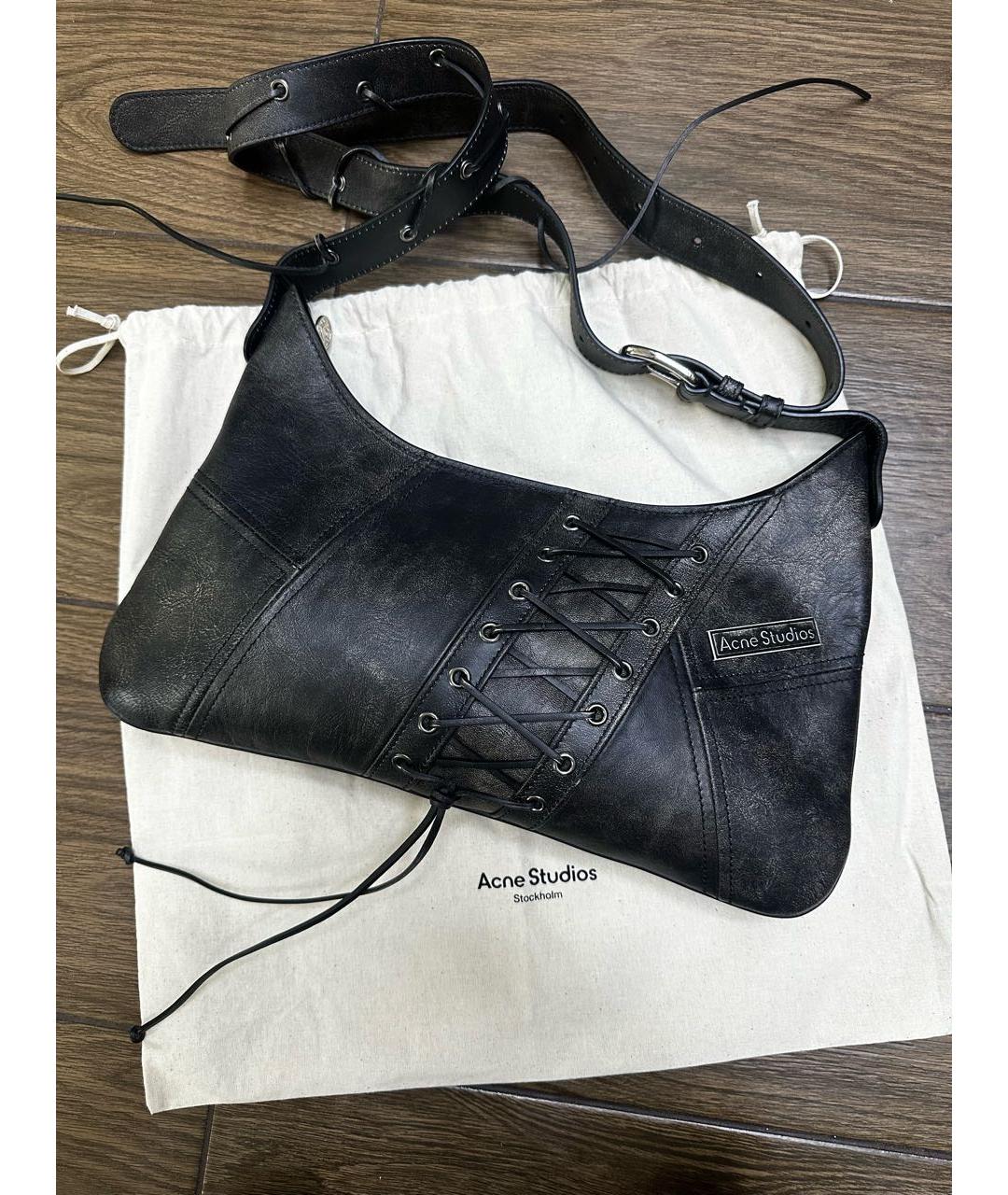 ACNE STUDIOS Черная кожаная сумка с короткими ручками, фото 5