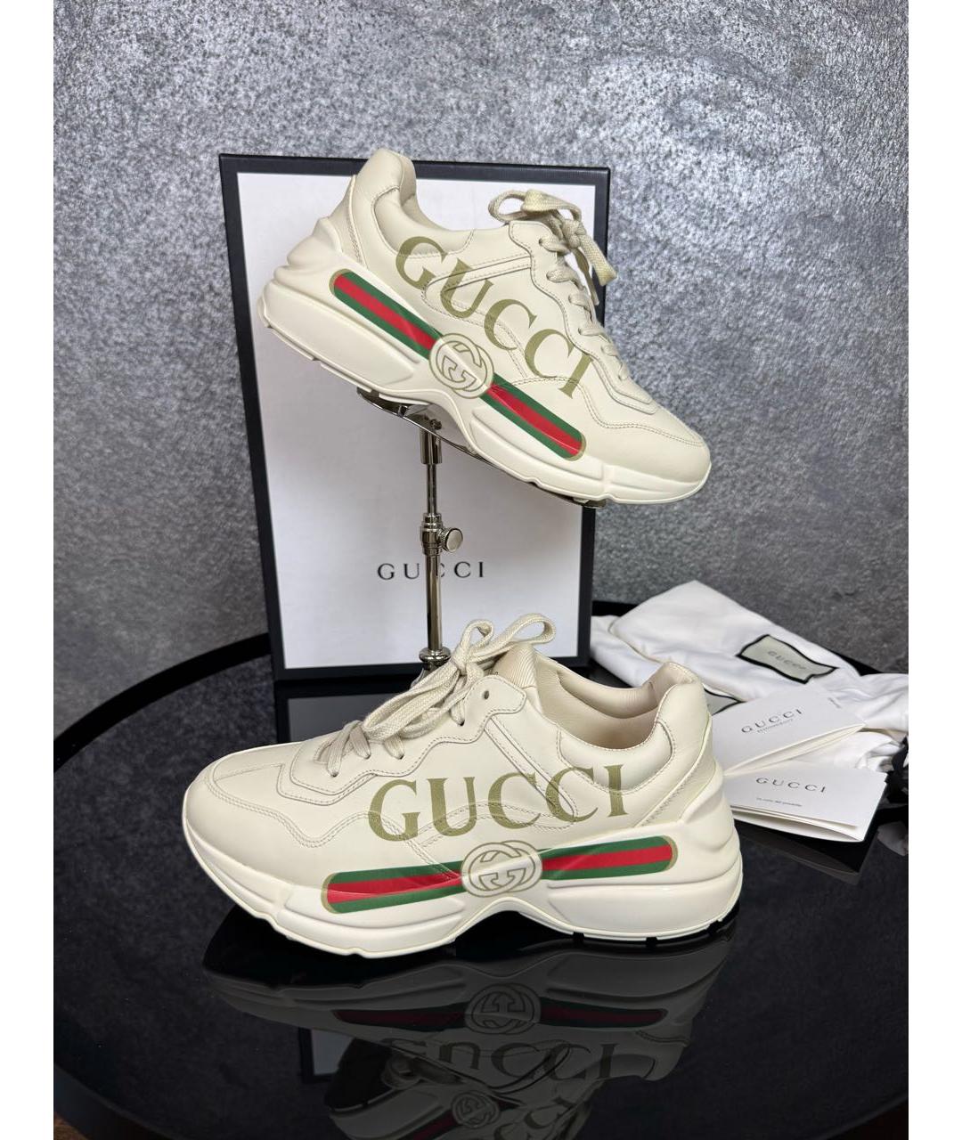 GUCCI Бежевые кожаные кроссовки, фото 8