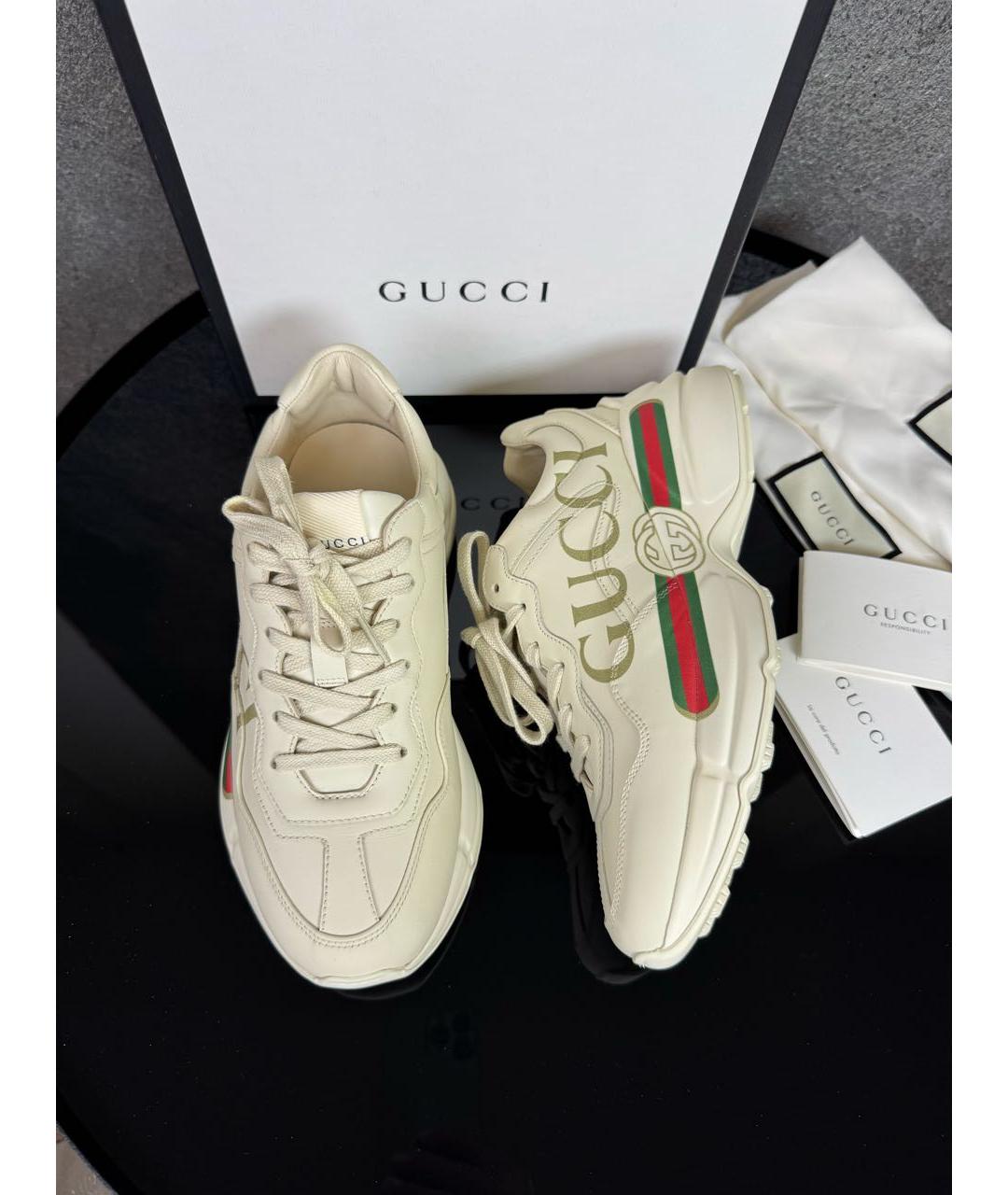 GUCCI Бежевые кожаные кроссовки, фото 5