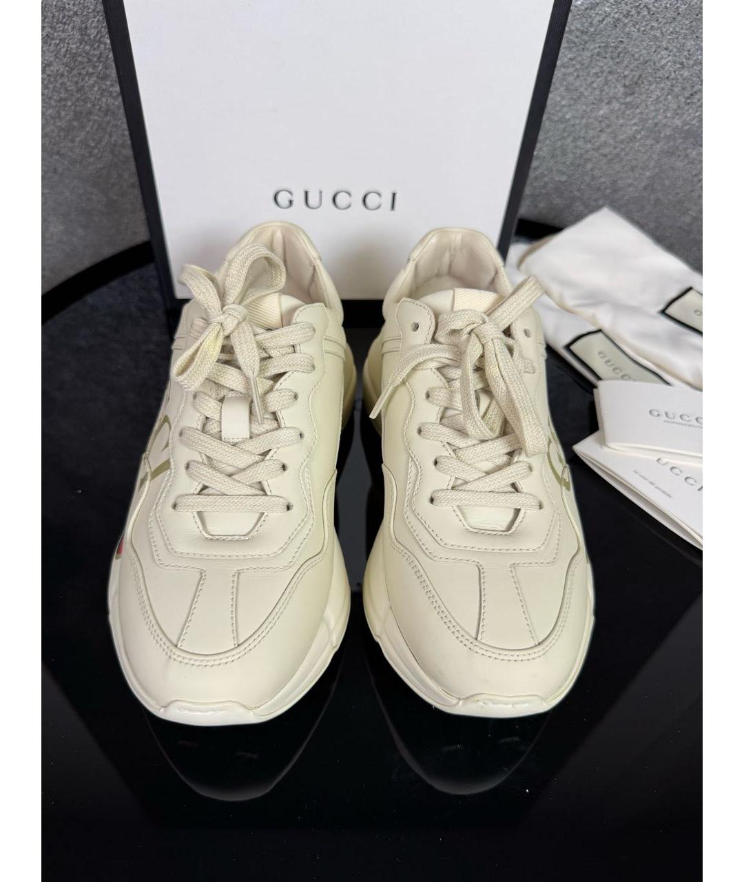 GUCCI Бежевые кожаные кроссовки, фото 2