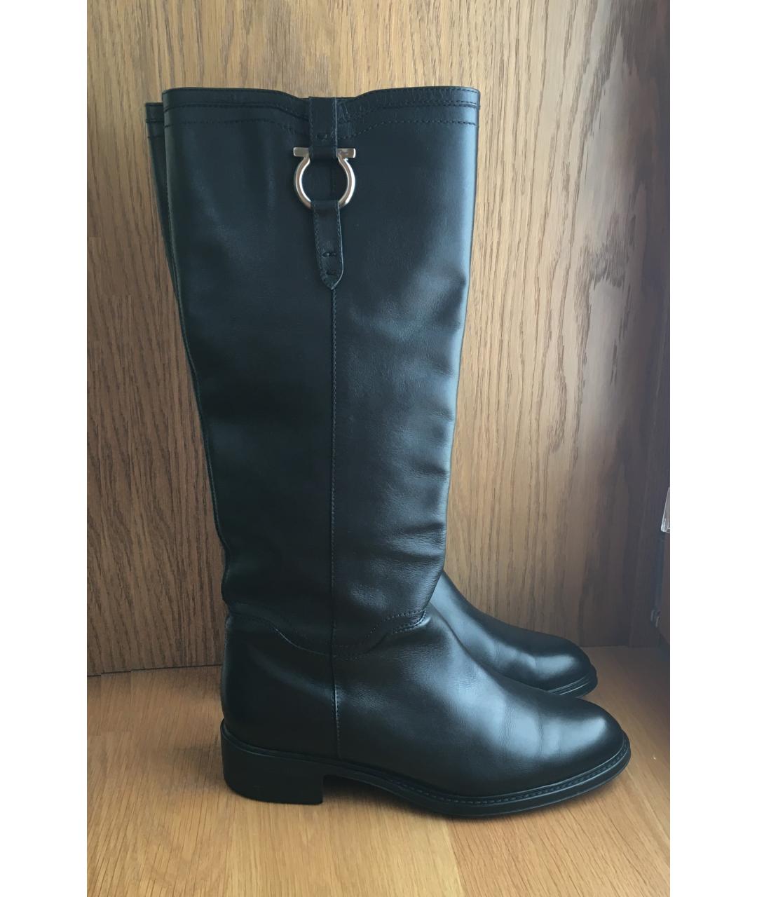 FERRAGAMO Черные кожаные сапоги, фото 10