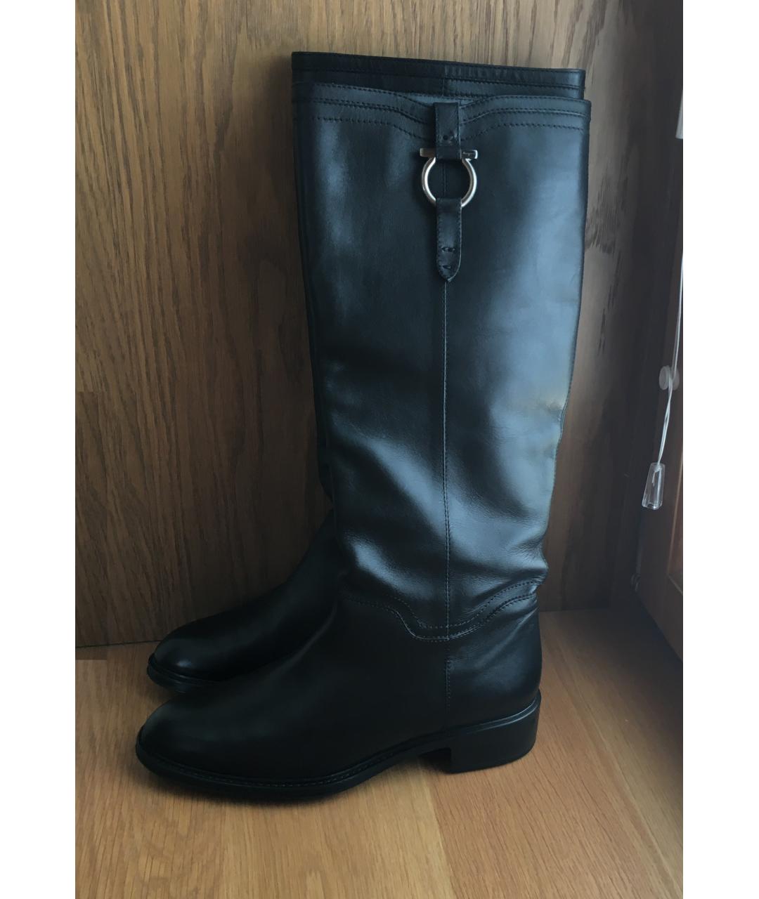 FERRAGAMO Черные кожаные сапоги, фото 3