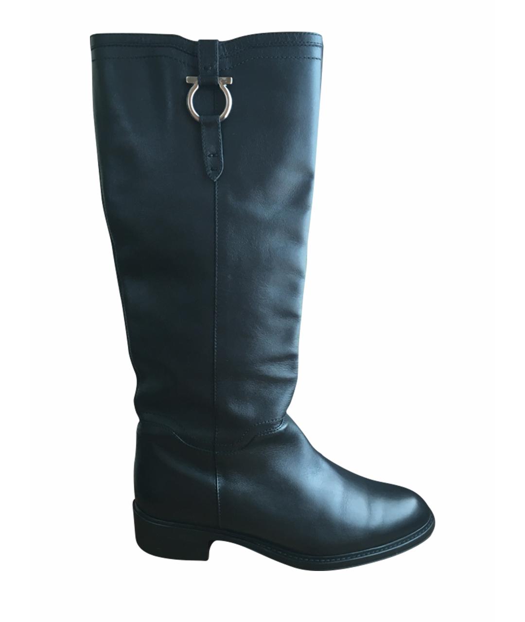 FERRAGAMO Черные кожаные сапоги, фото 1