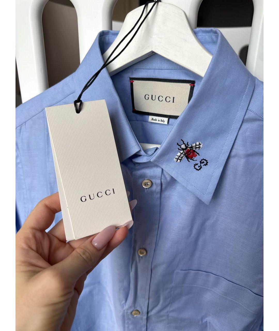 GUCCI Голубая хлопковая кэжуал рубашка, фото 5
