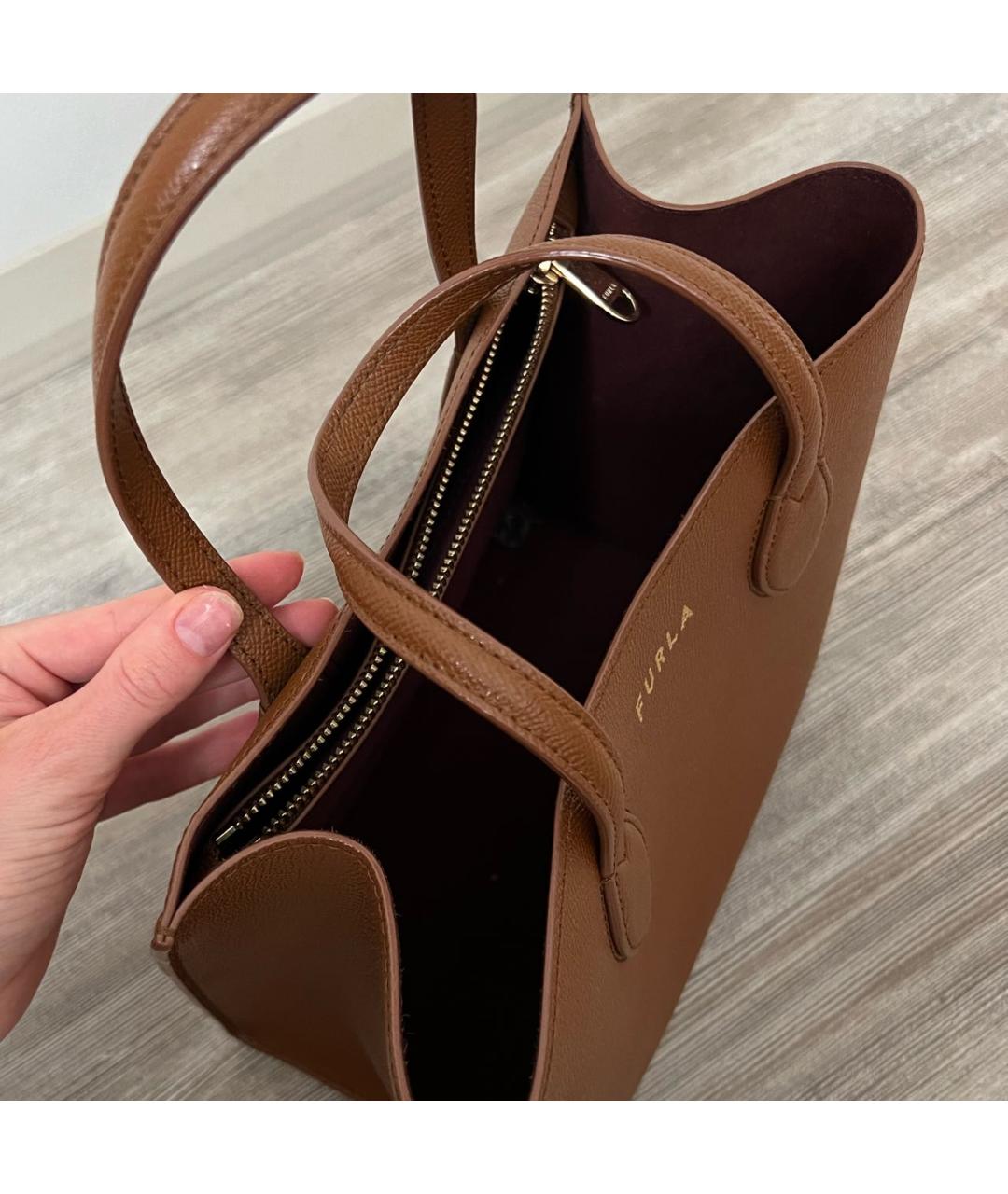 FURLA Коричневая кожаная сумка тоут, фото 4