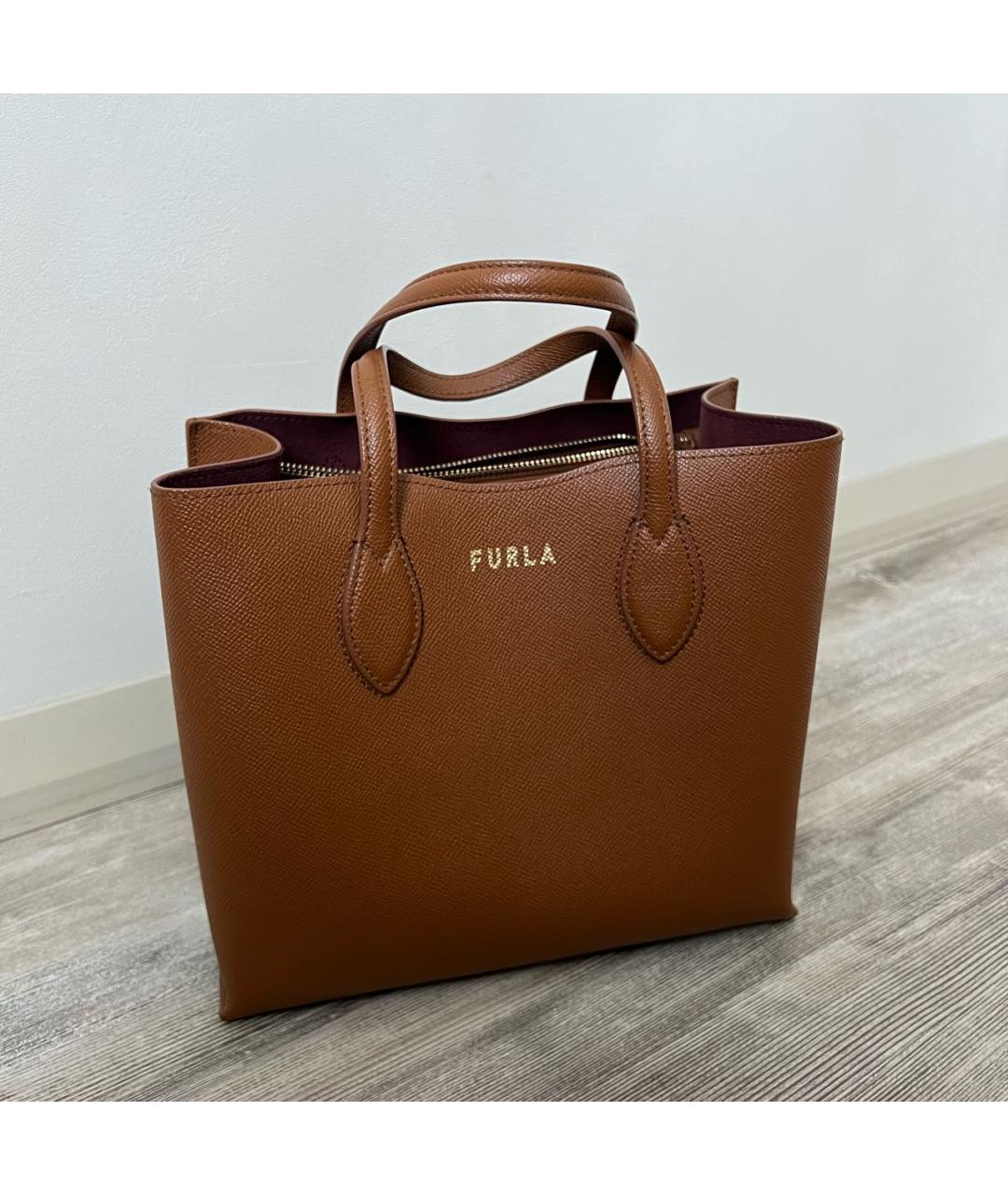 FURLA Коричневая кожаная сумка тоут, фото 2