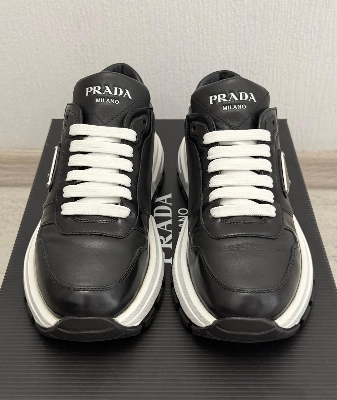 PRADA Черные кожаные кроссовки, фото 3