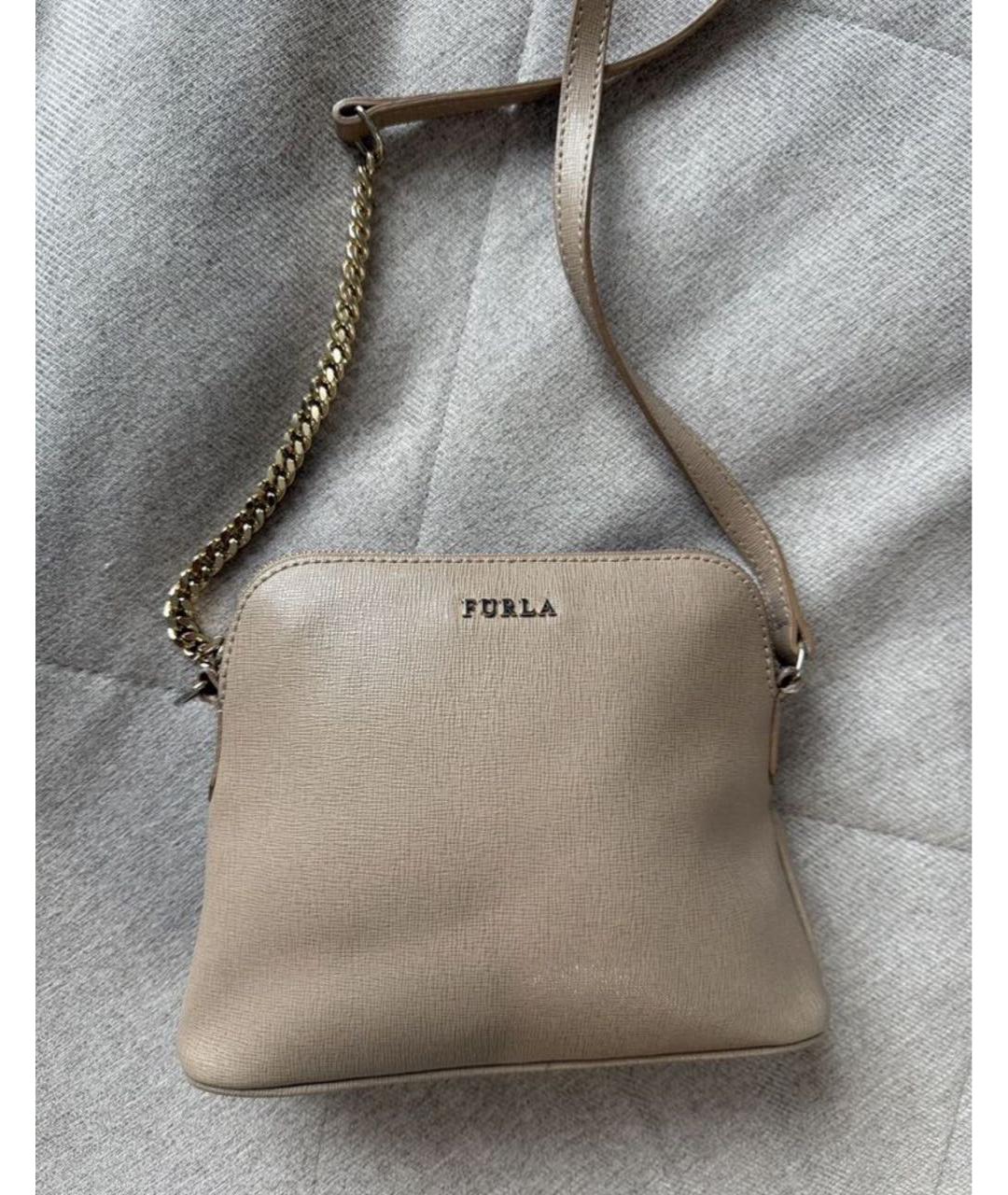FURLA Бежевая кожаная сумка через плечо, фото 5