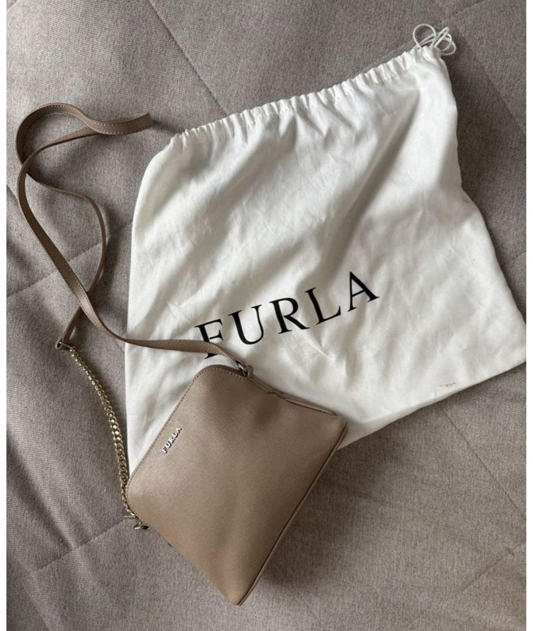FURLA Бежевая кожаная сумка через плечо, фото 2