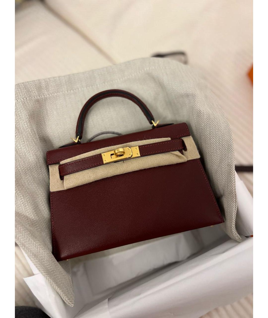 HERMES Бордовая кожаная сумка с короткими ручками, фото 6
