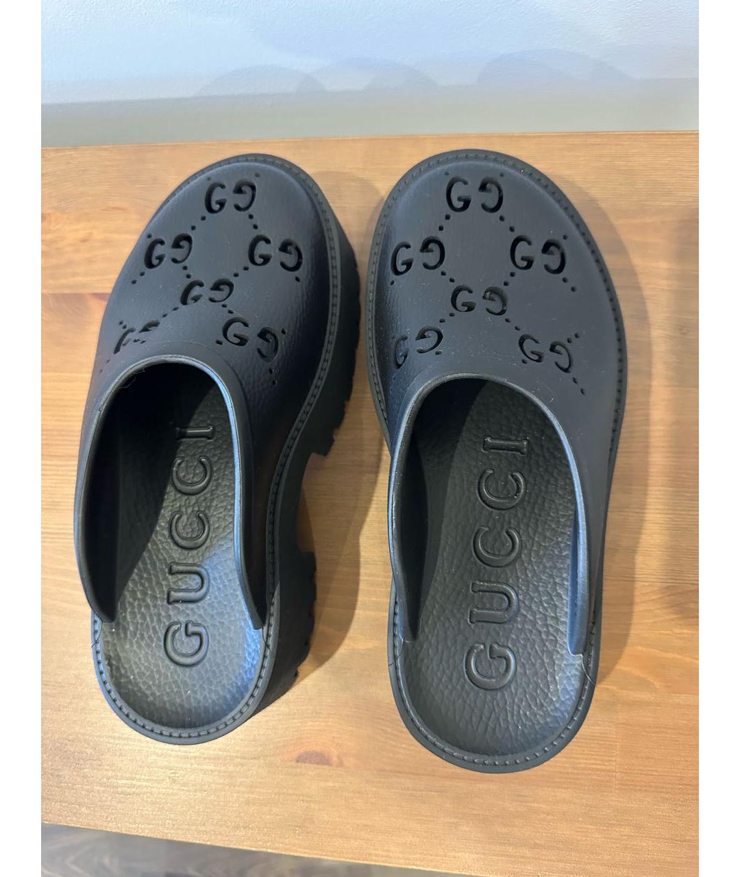 GUCCI Черные резиновые сабо, фото 3