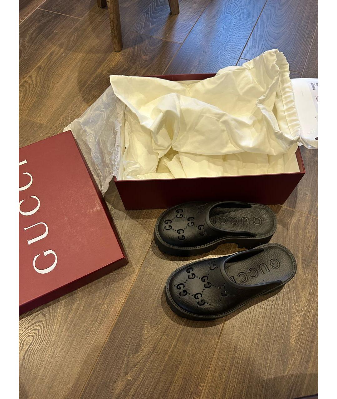 GUCCI Черные резиновые сабо, фото 5