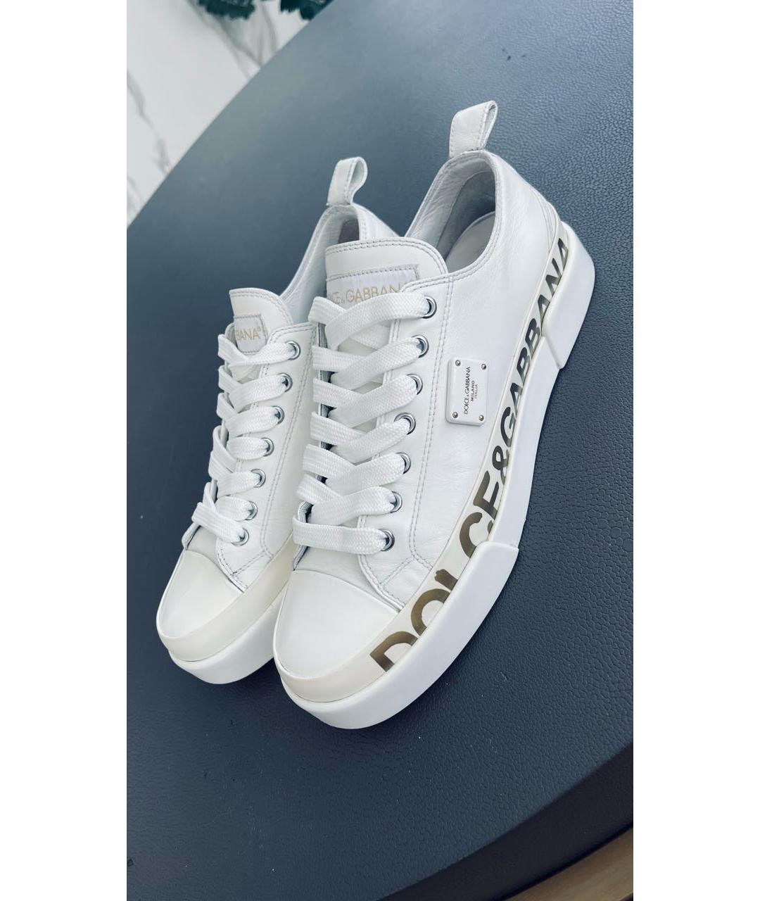 DOLCE&GABBANA Белые кожаные кеды, фото 2