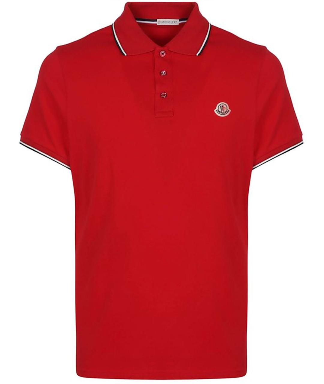 MONCLER Красное хлопковое поло с коротким рукавом, фото 1