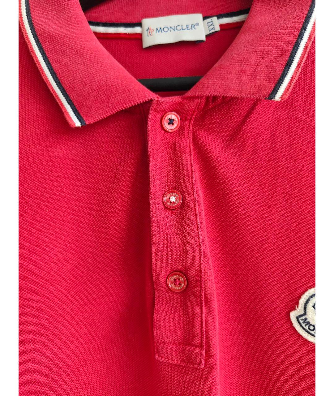 MONCLER Красное хлопковое поло с коротким рукавом, фото 4