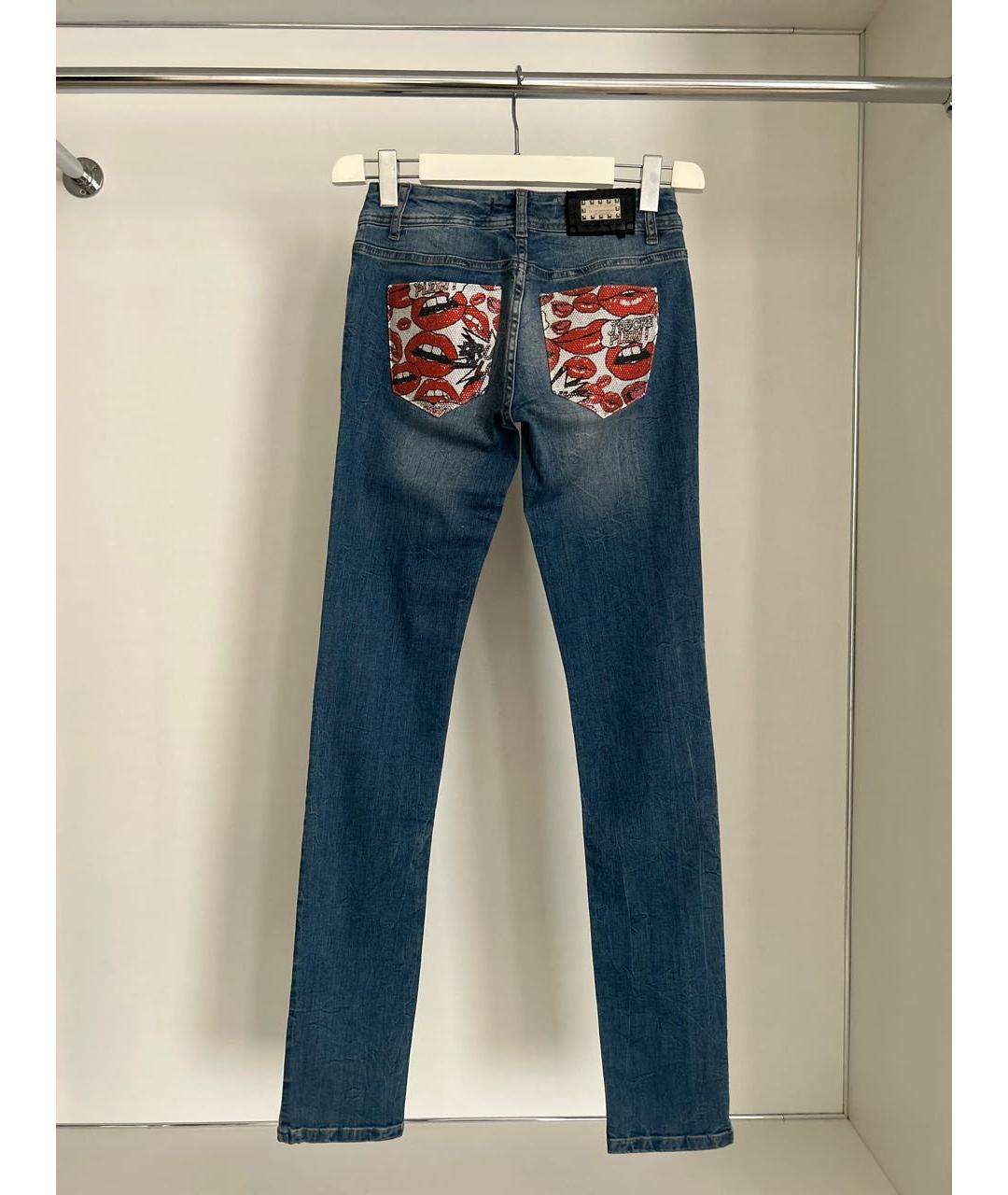 PHILIPP PLEIN Синие хлопко-эластановые джинсы слим, фото 2