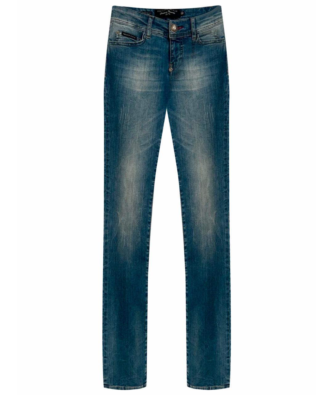 PHILIPP PLEIN Синие хлопко-эластановые джинсы слим, фото 1