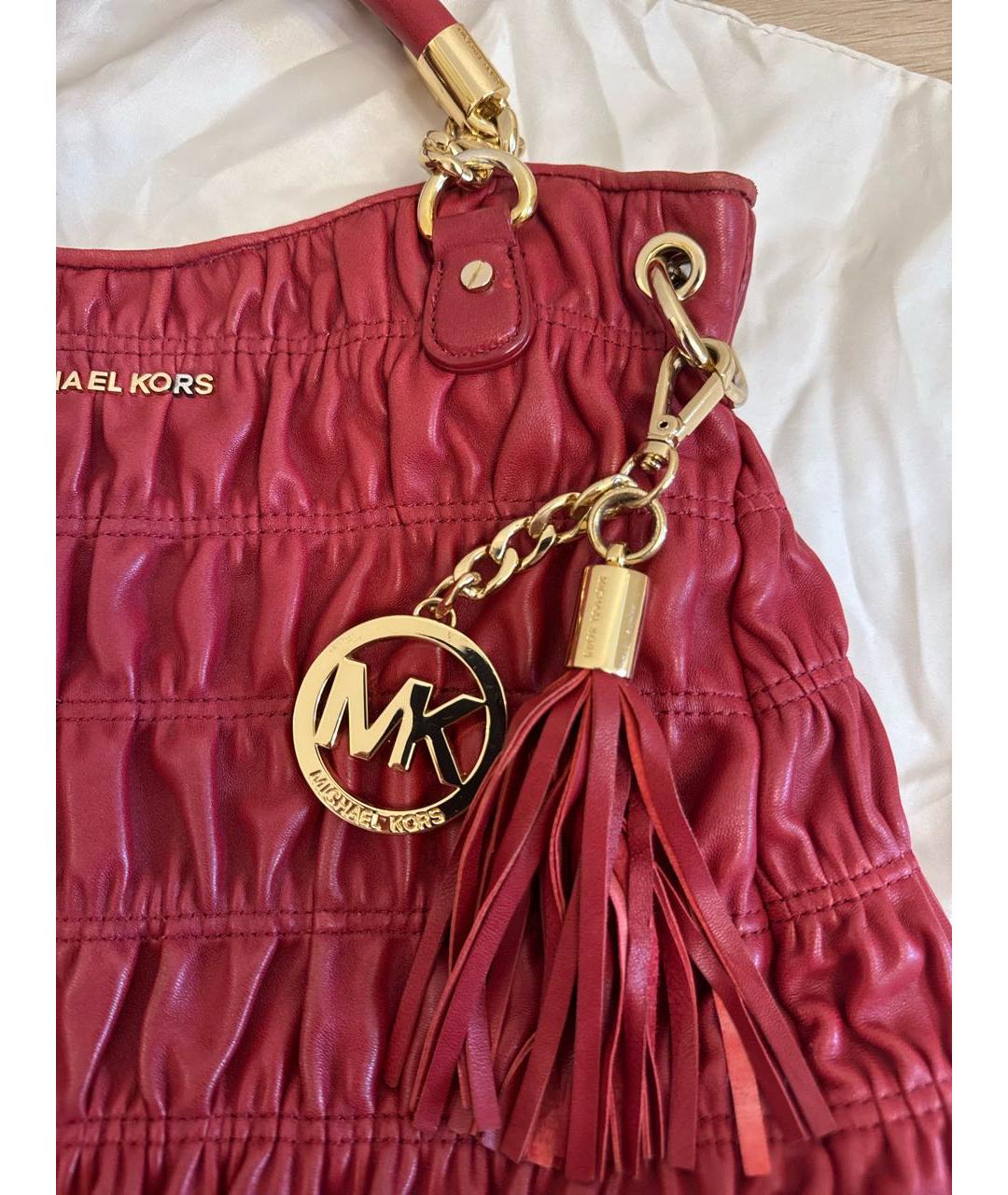 MICHAEL KORS Бордовая кожаная сумка тоут, фото 5