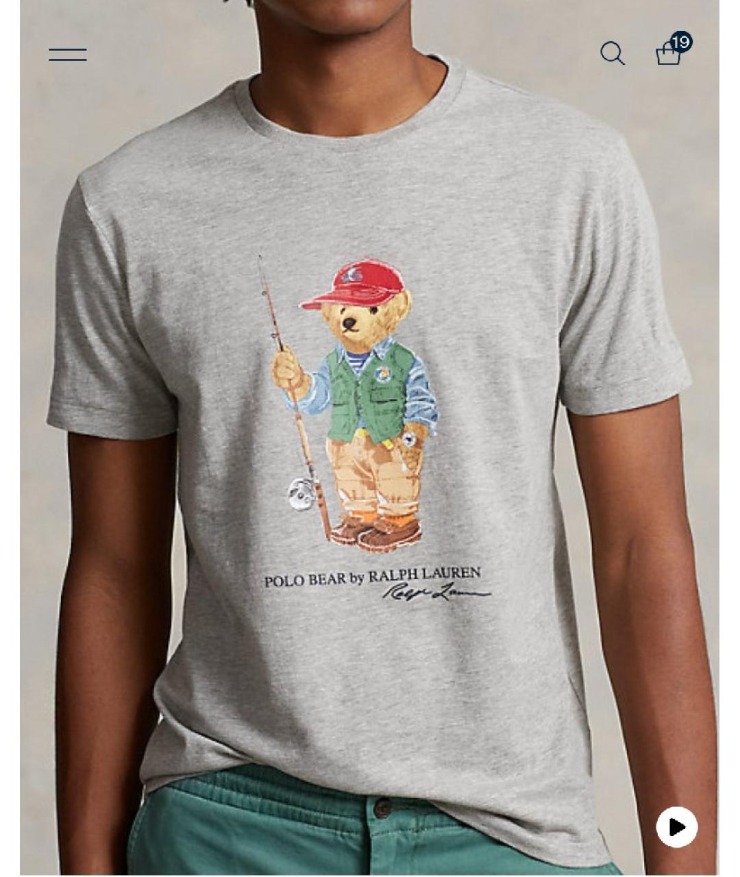 POLO RALPH LAUREN Серая хлопковая футболка, фото 3