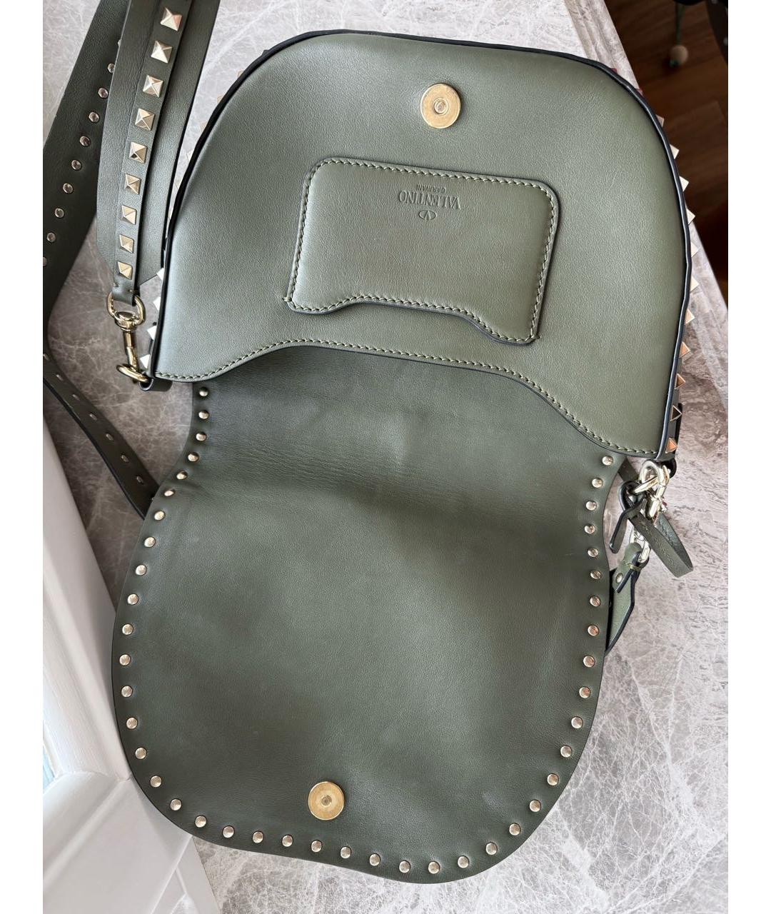 VALENTINO Хаки кожаная сумка через плечо, фото 7