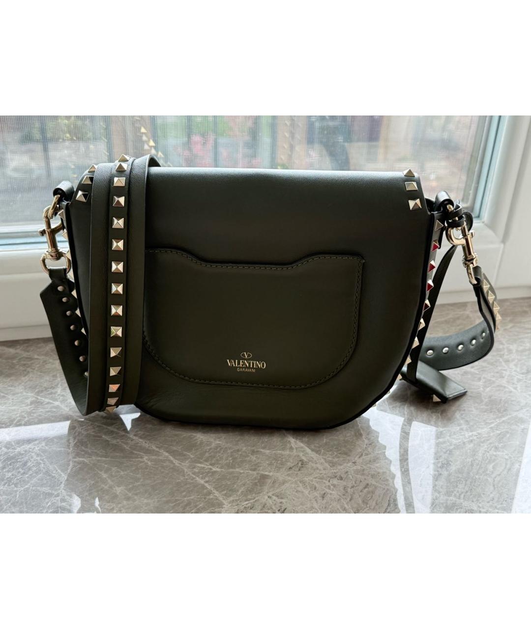 VALENTINO Хаки кожаная сумка через плечо, фото 3