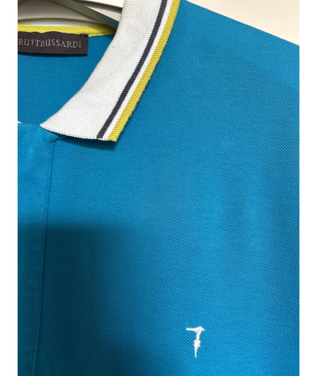 TRUSSARDI Голубое хлопко-эластановое поло с коротким рукавом, фото 5