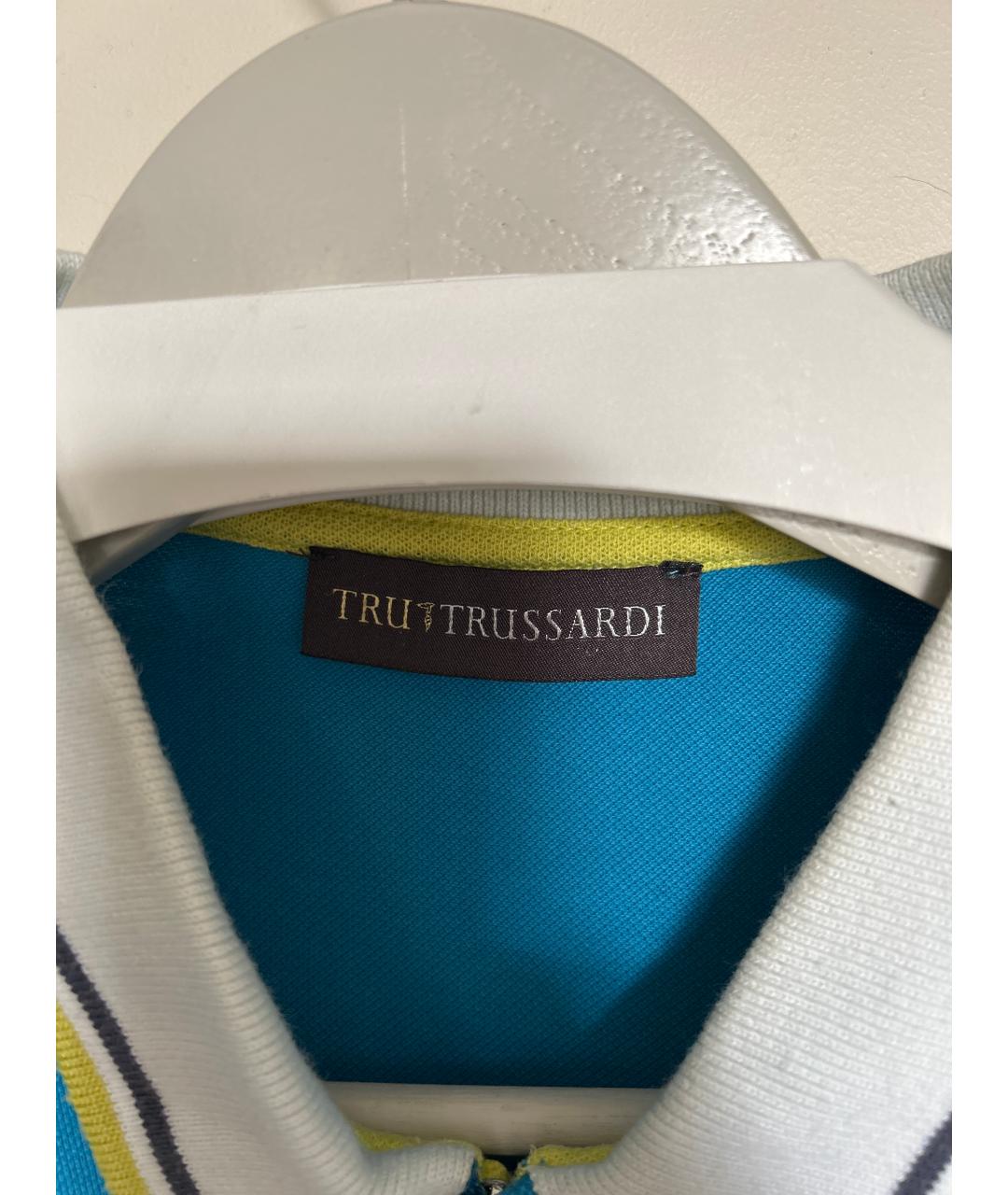 TRUSSARDI Голубое хлопко-эластановое поло с коротким рукавом, фото 3