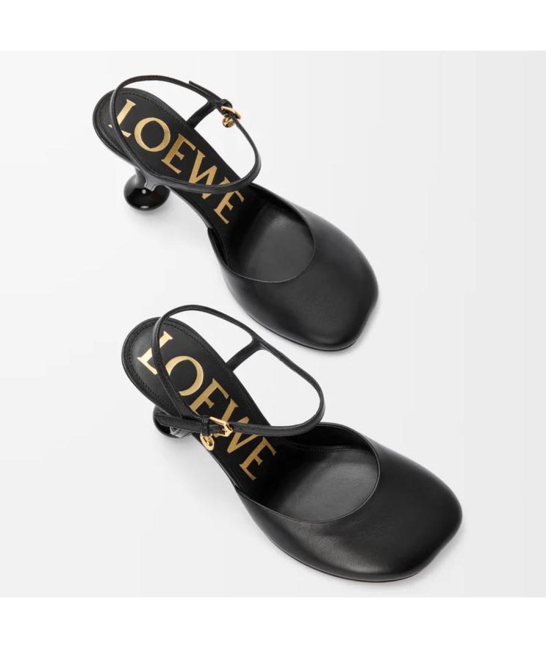LOEWE Черные кожаные босоножки, фото 4