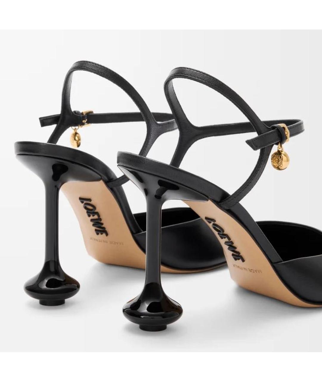 LOEWE Черные кожаные босоножки, фото 5