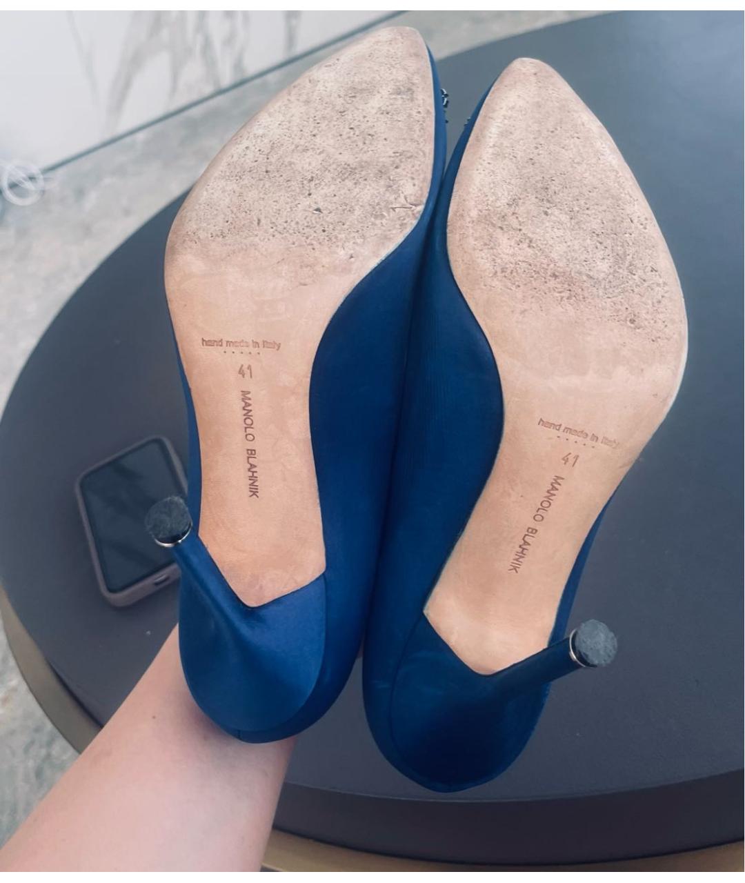 MANOLO BLAHNIK Синие текстильные туфли, фото 8