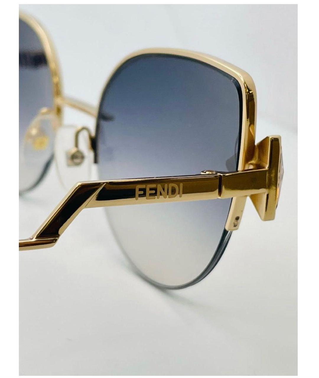 FENDI Золотые металлические солнцезащитные очки, фото 4