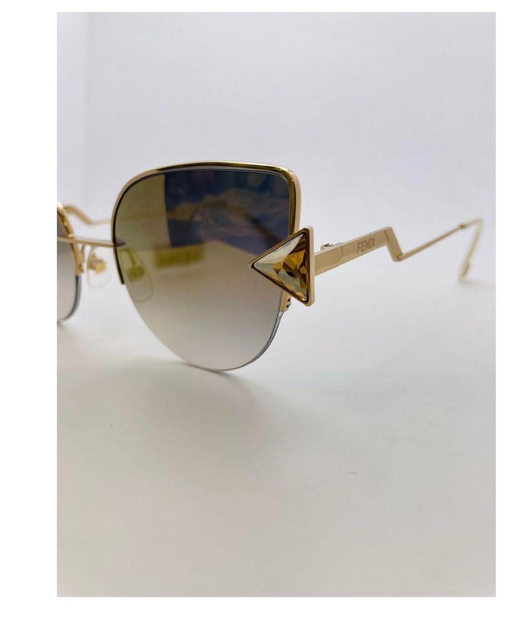 FENDI Золотые металлические солнцезащитные очки, фото 3