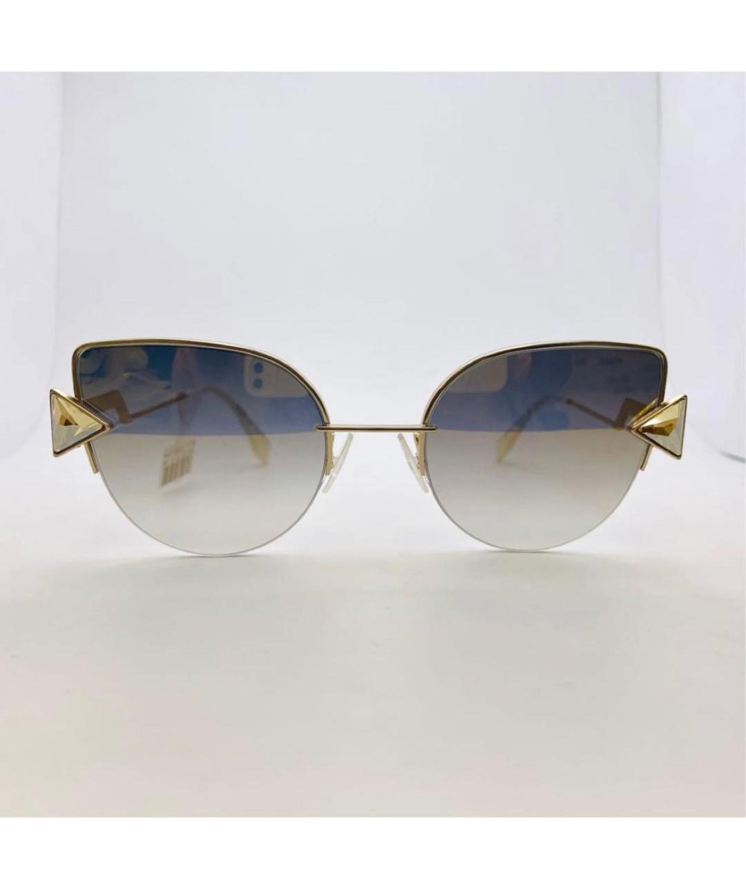 FENDI Золотые металлические солнцезащитные очки, фото 2