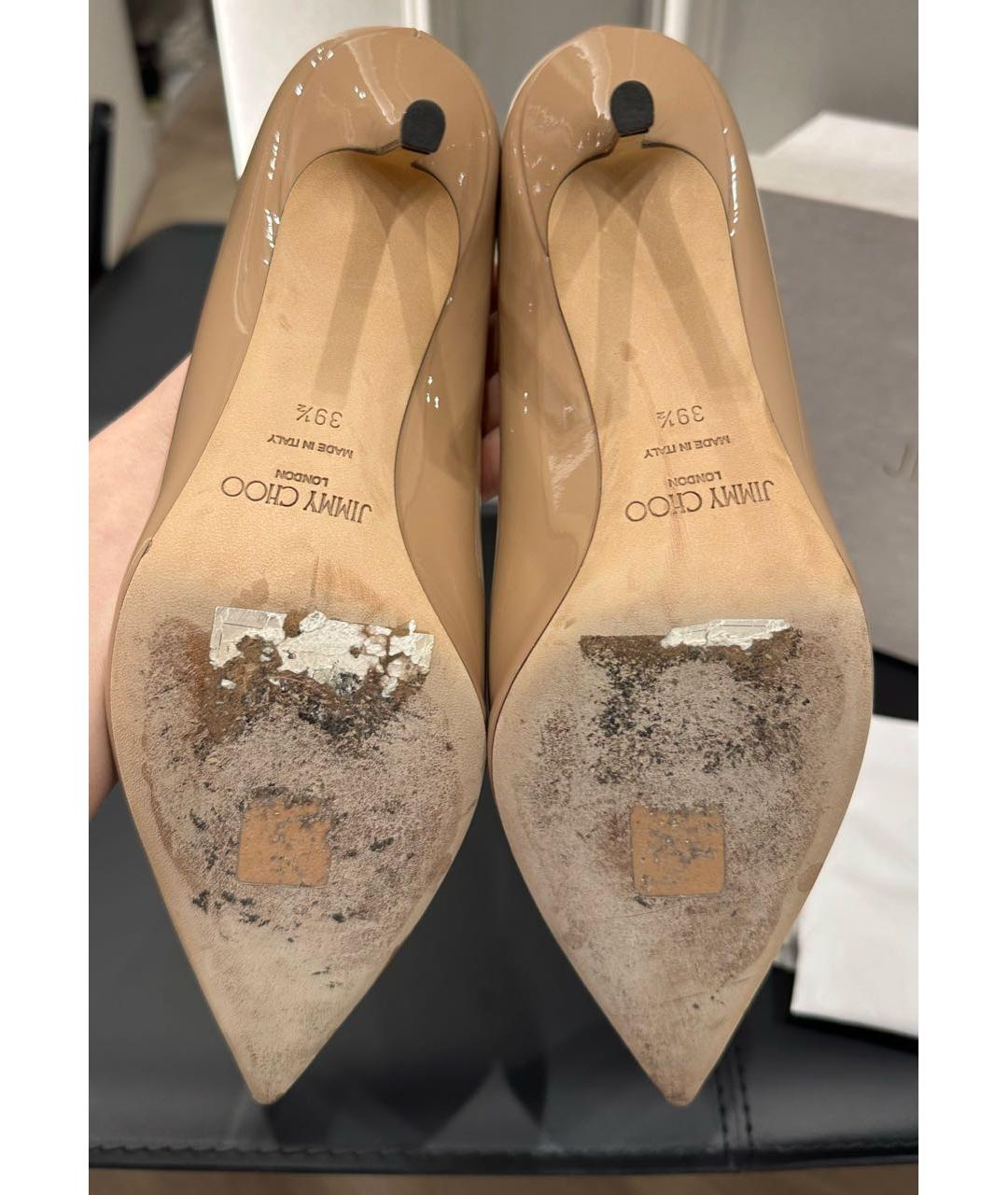 JIMMY CHOO Бежевые туфли из лакированной кожи, фото 7