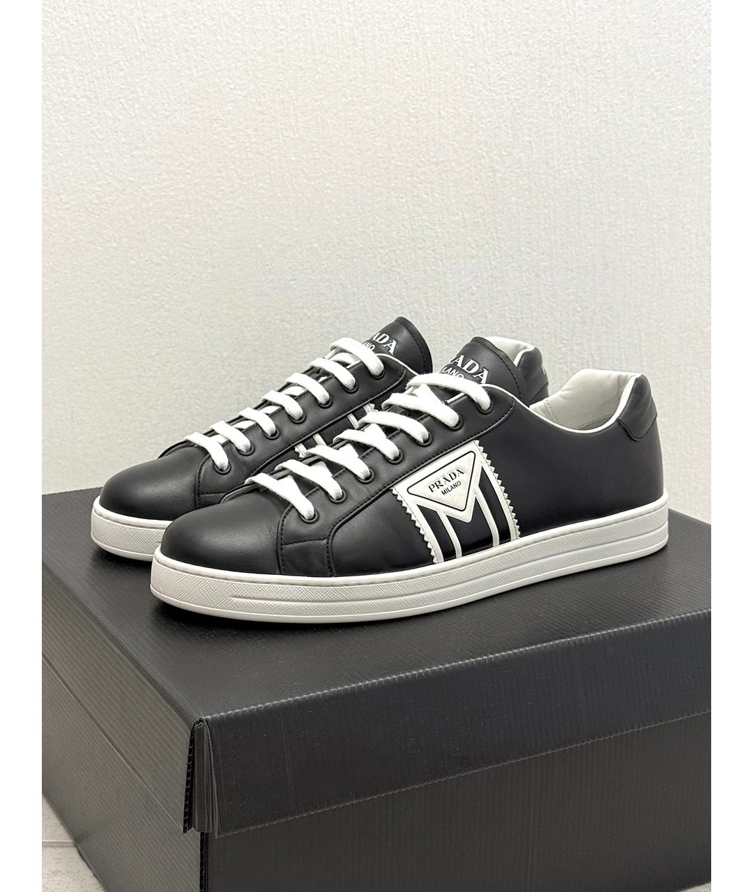 PRADA Черные кожаные низкие кроссовки / кеды, фото 2